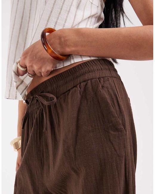 ONLY Brown Wide Leg Linen Look Trousers