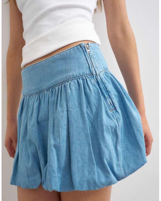 TOPSHOP Blue Denim Bubble Hem Mini Skirt