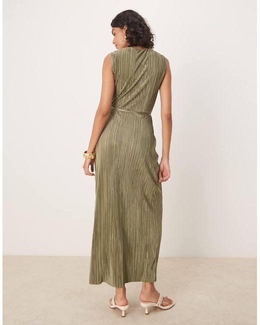ASOS Natural Plisse Sleeveless Wrap Tie Front Maxi Dress