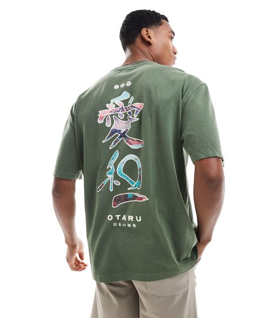 T-shirt con stampa giapponese "otaru" di River Island in Green da Uomo