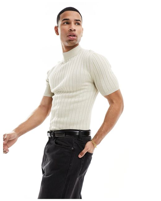 ASOS – körperbetontes t-shirt aus leichtem rippstrick in White für Herren