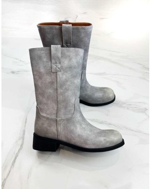 GIA STUDIOS Gray Trucker Pull Up Boots