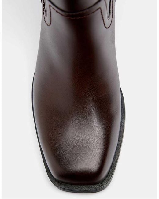 Stradivarius Brown Flat Leather Effect Boots