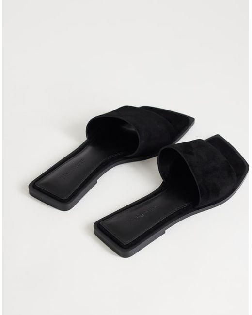 TOPSHOP Black Sara Real Suede Flat Mule Sandals