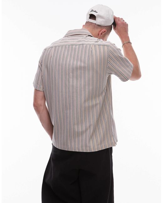 Chemise manches courtes en maille à rayures - beige Tommy Hilfiger pour homme en coloris Gray