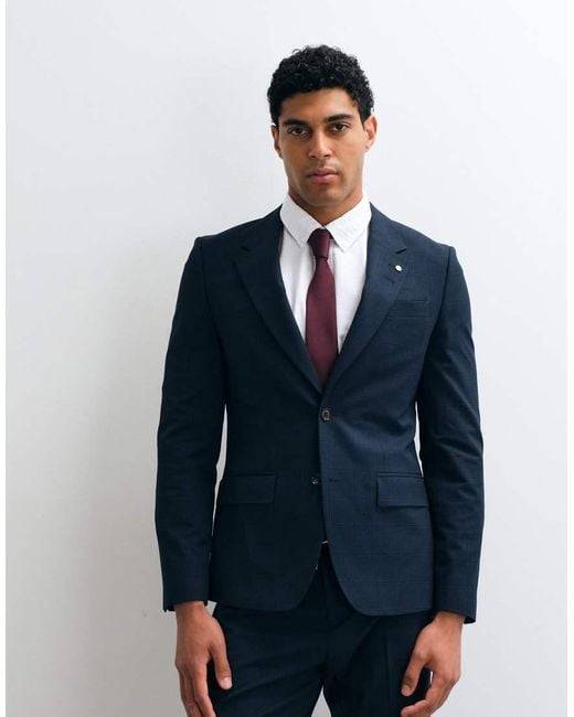 River Island Blue Slim Fit Plaid Suit Jacket for men