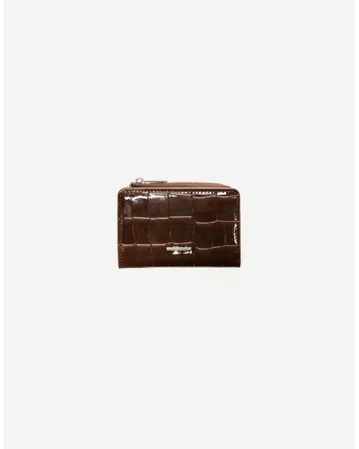 Bershka Natural Embossed Faux-patent-finish Animal Print Purse