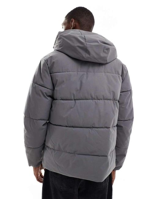 Jack & Jones Gray Hooded Puffer Jacket for men