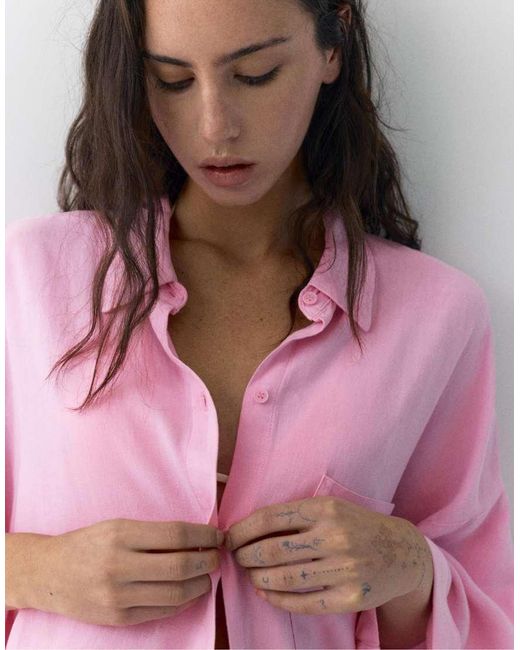 Camicia Stile Rustico di Pull&Bear in Pink