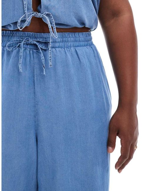 Pantalones Azul Cambray Fluidos De Pernera Ancha De (Parte De Un Conjunto) Vero Moda de color Blue