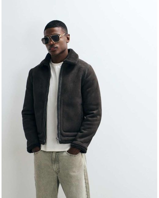 Mango Natural Faux Shearling Jacket With Pockets for men