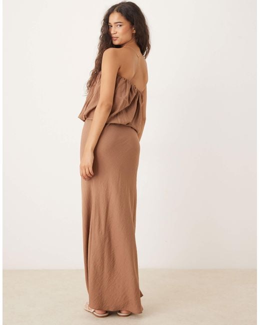 ASOS Brown Bandeau Maxi Dress With Bubble Bodice