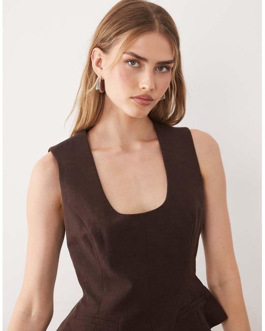 ASOS Brown Deep Scoop Neckline Tailored Top In