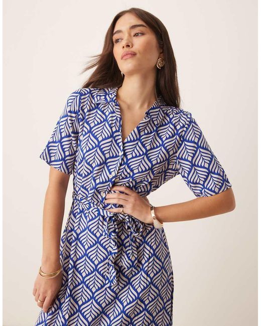 Jdy Blue Tie Waist Midi Shirt Dress