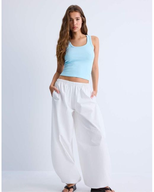 Stradivarius Blue Ribbed Racerback T-shirt