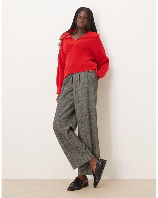 Mango Red Oversized Collar Jumper
