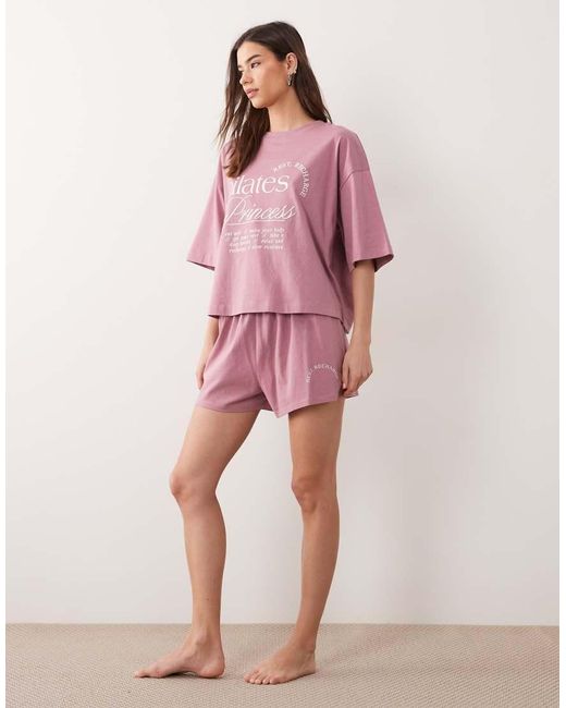 ASOS Pink Pilates Princess Graphic Tee And Short Pyjama Set