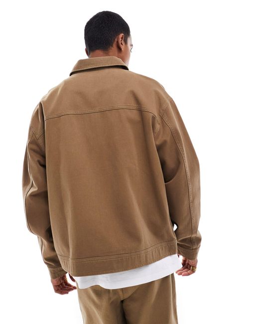 ASOS Brown Oversized Washed Worker Jacket for men
