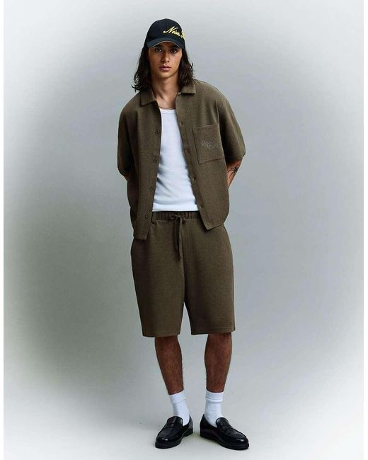 Bershka Black Waffle Skater Shorts (co-ord) for men
