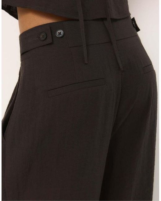 Stradivarius Brown Rustic Wide-leg Trousers With Adjustable Buttons