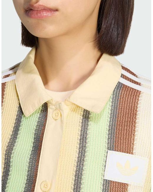 Adidas Originals Natural Summer Glow Striped Cropped Polo