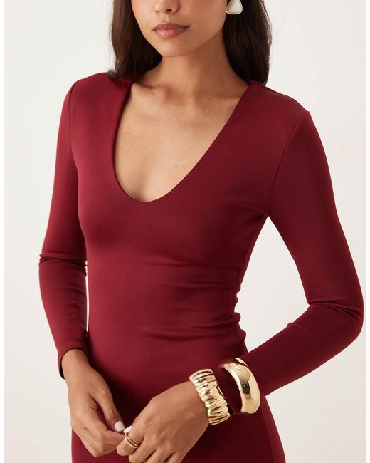 Glamorous Red V Neck Bodycon Maxi Dress