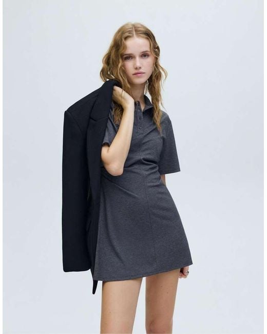 Pull&Bear Blue Draped Polo Collar Dress