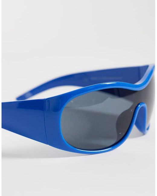 ASOS Blue Oversized Aviator Wrap Sunglasses