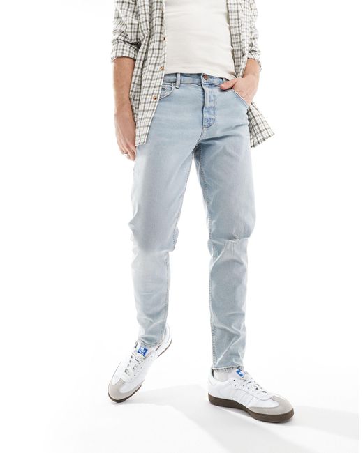 ASOS Blue Tapered Jeans With Rips for men