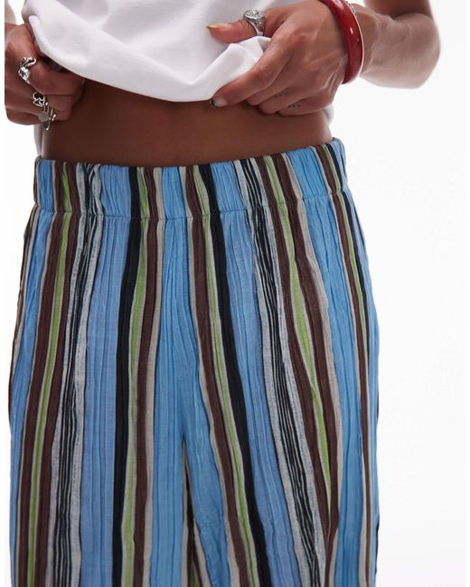 TOPSHOP Blue – gestreifte hose mit knitterstruktur und weitem bein