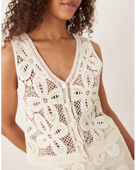 Y.A.S Natural Premium Floral Crochet Knitted Waistcoat Co-ord