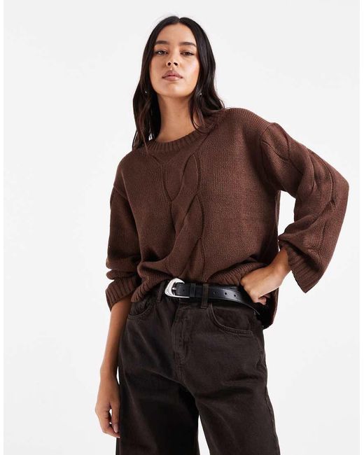 Wednesday's Girl Brown Wednesdays Girl Cable Knit Jumper