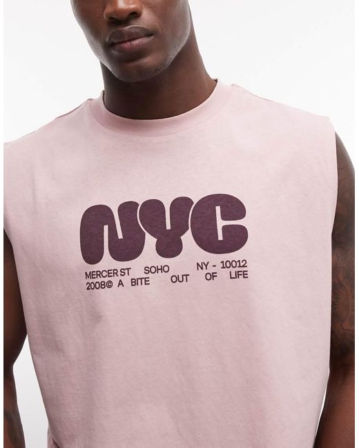 ASOS Pink Boxy Oversized Tank With Nyc Bubble Print for men