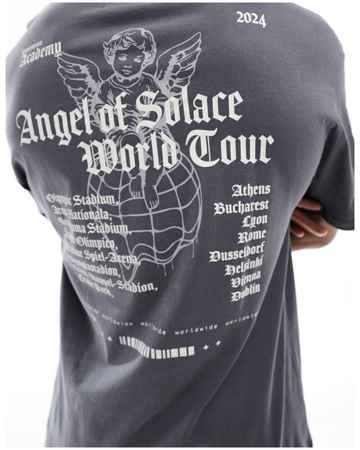 Camiseta gris oscuro extragrande con estampado "angel of solace" en la espalda ADPT de hombre de color Blue