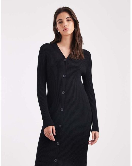 Threadbare Black Button Down Knitted Maxi Dress
