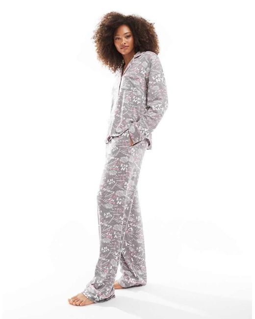 DKNY Folded Cozy Jersey Notch Collar Pyjama Set in White Lyst UK