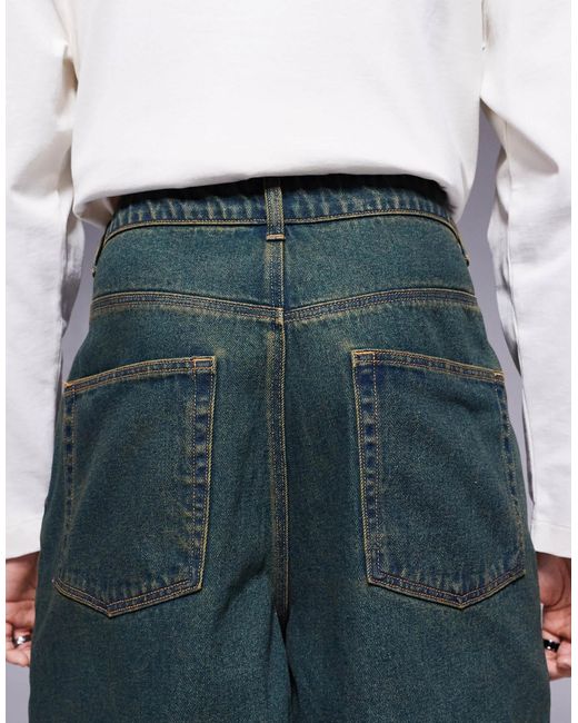 ASOS Blue Longer Length Denim Jorts With Green Tint for men