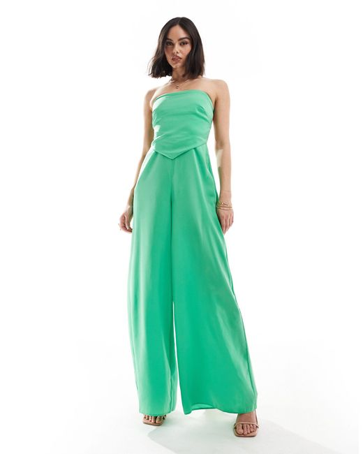 ASOS Green Bandeau Scarf Detail Satin Jumpsuit With Buckle Detail