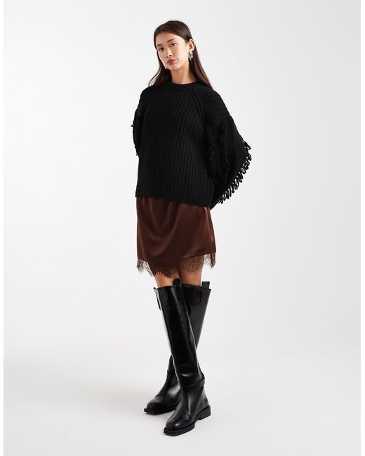 ASOS Black Lace Trim Satin Mini Skirt