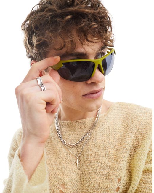 ASOS Brown Rimless Racer Sunglasses With Matte Frame for men