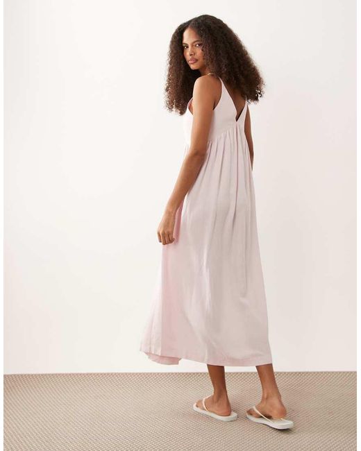 ASOS Pink Linen Blend Deep V Maxi Sundress