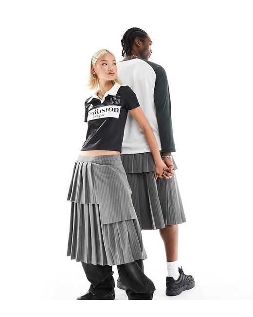 Collusion White Unisex Longline Kilt Skirt