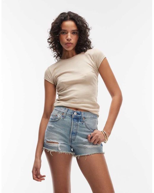 Levi's Blue 501 Original Shorts With Rips