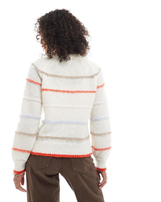 Pieces White Knitted Jumper With Stripe Detail