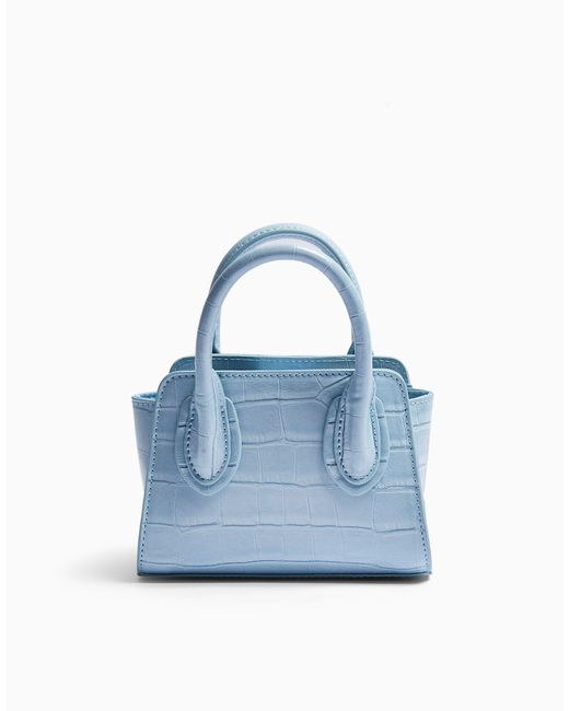 Blue Croc Print Shopper Bag / Blue Leather Bag / Blue 