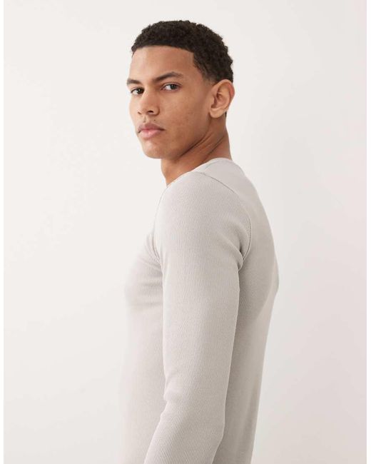 ASOS Gray Muscle Fit Long Sleeve T-shirt With Notch Neck for men