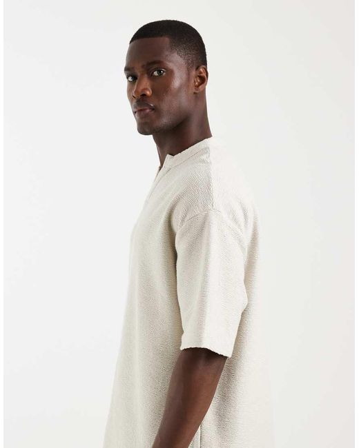 ASOS Natural Heavyweight Oversized T-Shirt With Notch Neck for men