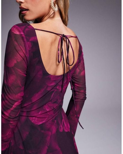 Forever New Purple Long Sleeve Mesh Slip Maxi Dress
