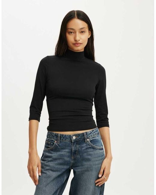 Cotton On Blue 90S Mock Neck 3/4 Sleeve