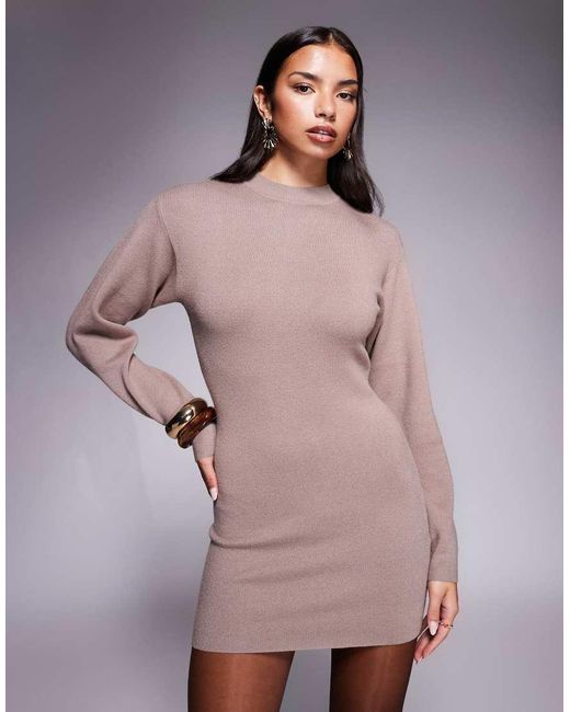 Aria Cove Gray Structured Knit Cocoon Sleeve Sweater Dress